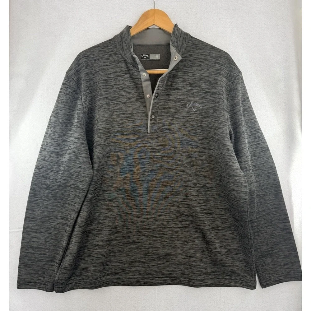 Callaway Sweater Mens XL Gray 1/4 Snap Button Closure Pullover Sweatshirt Golf‎